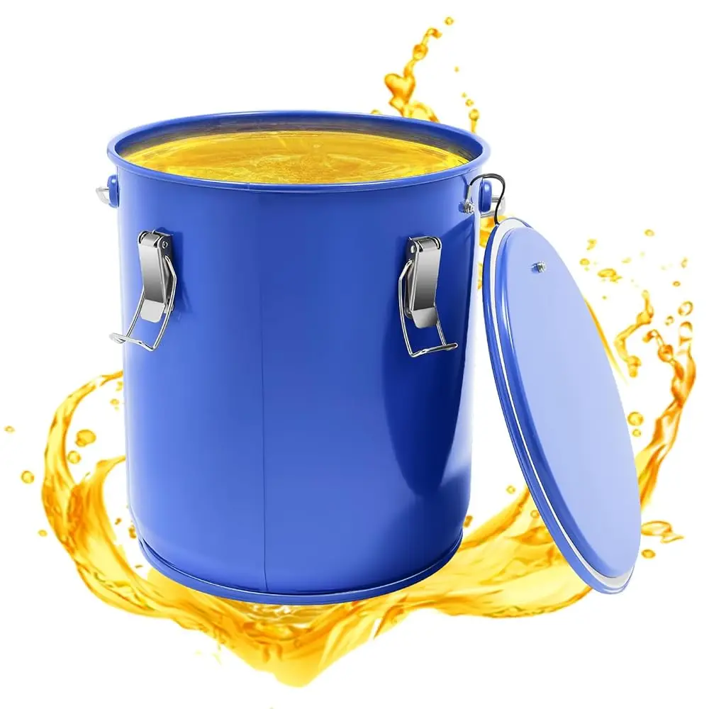 

6 Gal Fryer Grease Bucket, Oil Disposal Caddy Carbon Steel Fryer Oil Bucket Transport Container Grease Can With Lid & Lo Clips