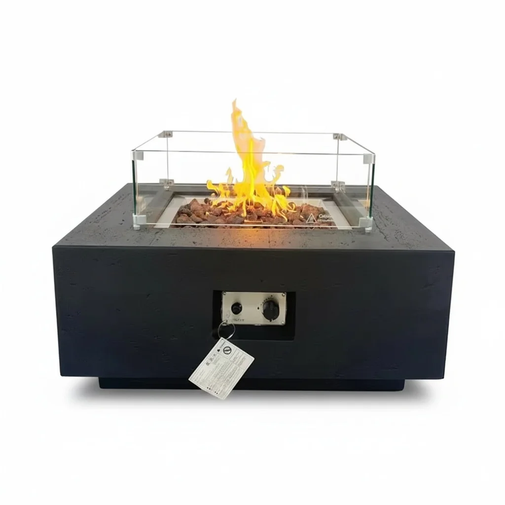 

Outdoor Gas Fireplace, Glass-fiber Reinforced Concrete Ventless Fire Pit, 304 Stainless Steel Propane Patio Fire Table, 910mm