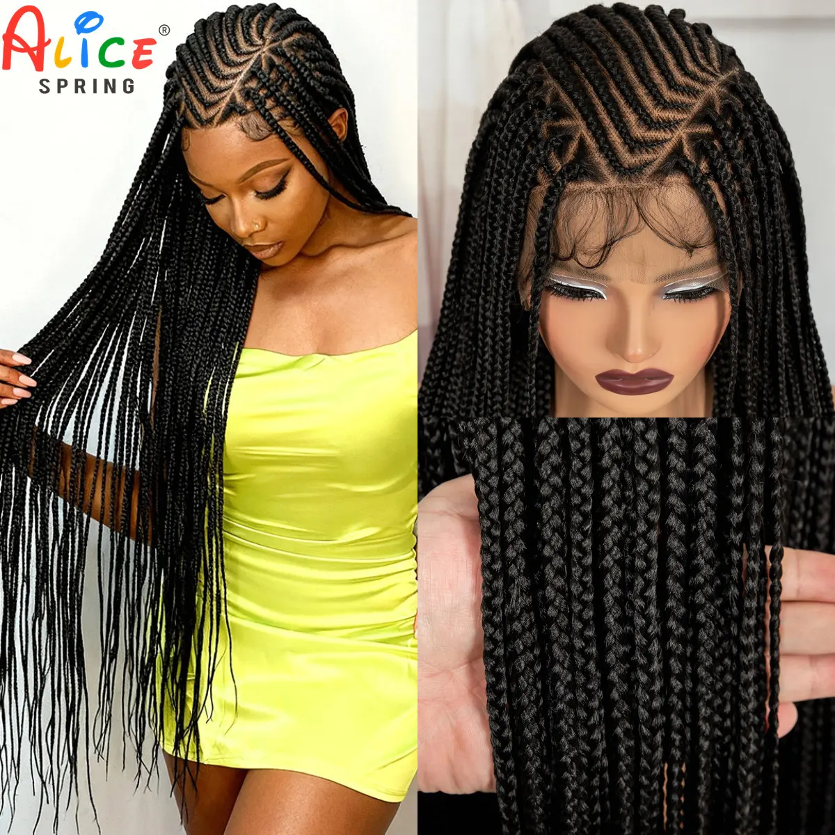 

Cornrow Braided Wigs 36in Synthetic Full Lace Braiding Hair Wigs Knotless Lace Frontal Braids Wig with Baby Hair for Black Women