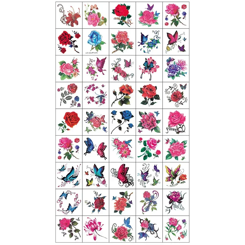 52 Uds. Tatuajes temporales impermeables para mujer tatuaje temporal en el cuerpo tatuaje falso pegatina Sexy flor rosa