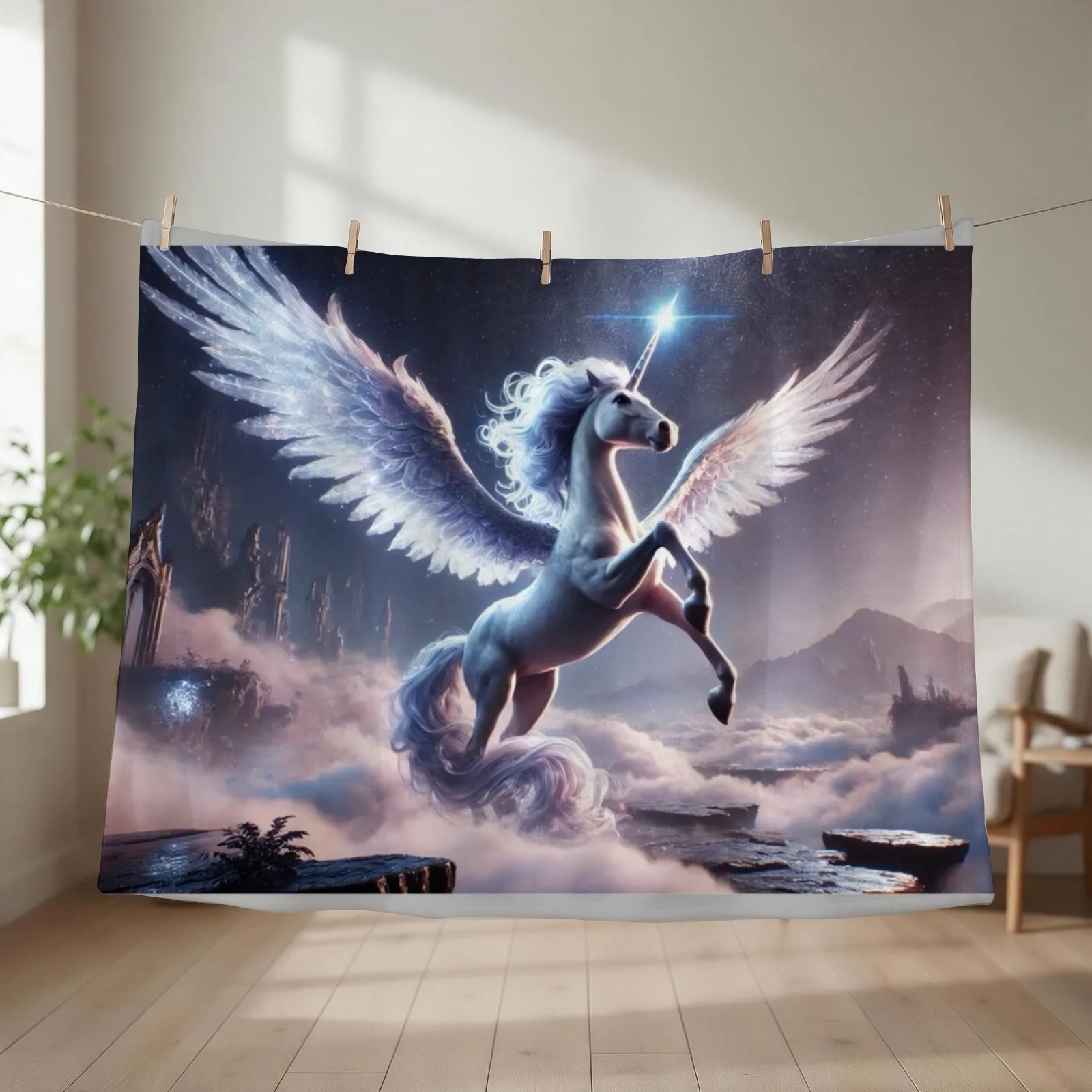 Mystical Alicorn Hybrid in Enchanted Realm - Fantasy Creature Art Throw Blanket