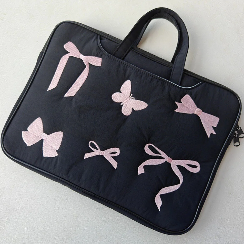 Cute Butterfly Bow Pattern Contrast Color Square Laptop Bag Shockproof Large Capacity Portable Handbag Business Computer Bags