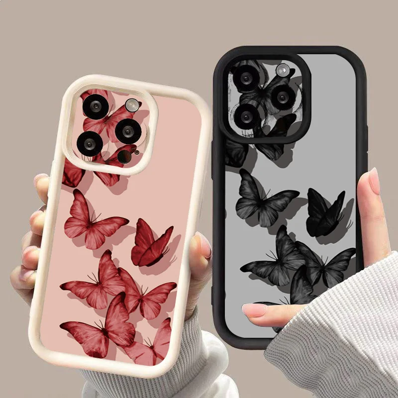 Pink And Black Butterfly Pattern Phone Case For Xiaomi Redmi 12 13 12C 13C 14C Redmi Note 14 13 12 Pro Plus 12S 11S 11 10 Cover