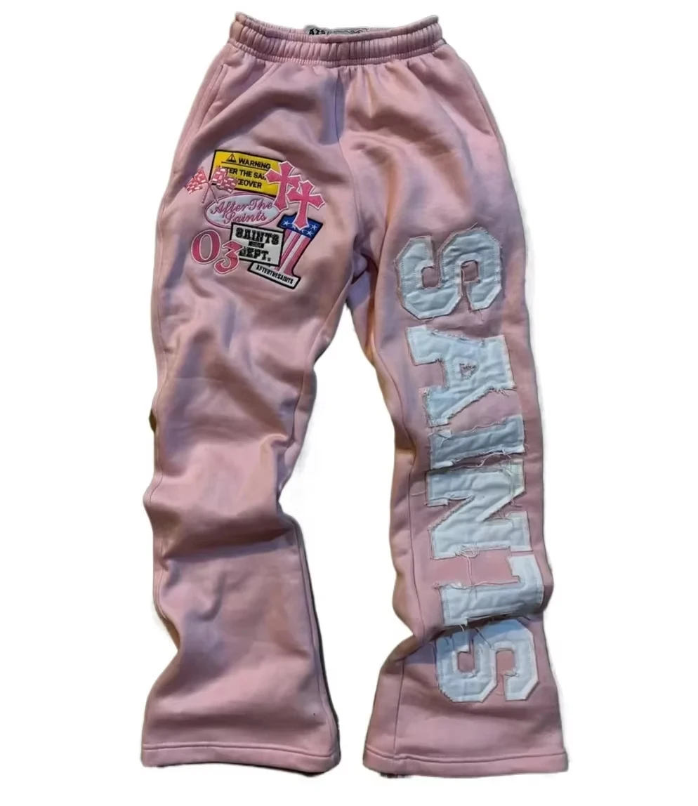 Sommer Hip-Hop Streetwear Schnelltrocknende Sport-Langhose für Männer und Frauen Vintage Patch-Buchstaben-Aufkleber-Design Elastische Taille Hose – Detail 6