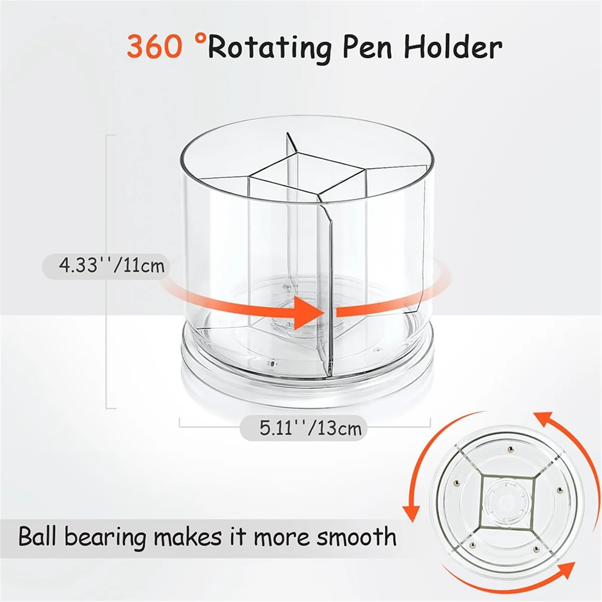 360-Degree Rotating Pencil Holder for Desk, 5 Slots Acrylic Desk Pencil Pen Organizer for Office School