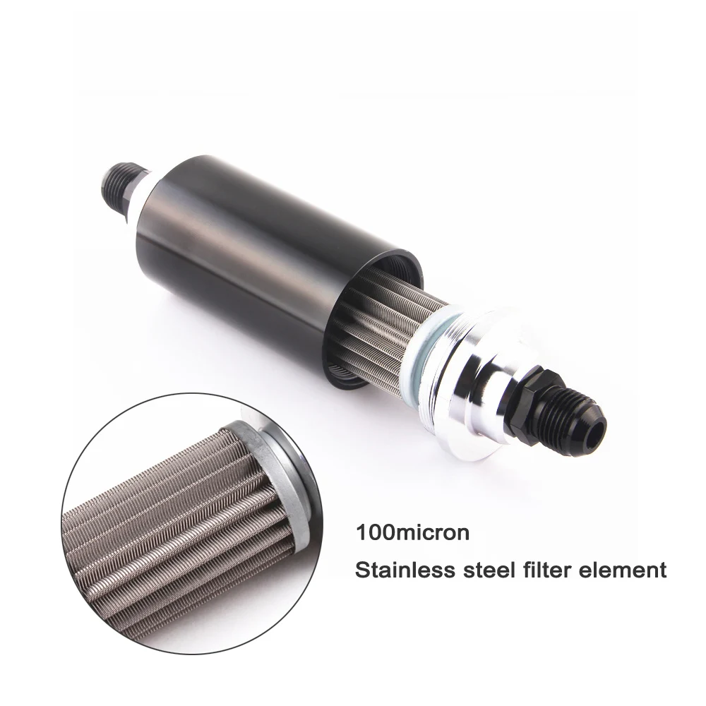 Universal 58MM fuel filter AN6 8 10 fitting adapter 100 micron stainless steel filter element FF01