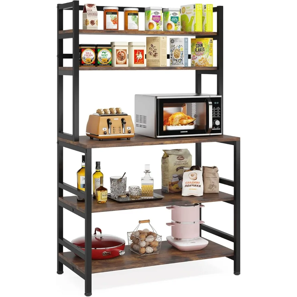 

5-Tier Kitchen Bakers Rack with Hutch, Industrial Microwave Oven Stand, Free Standing Kitchen Utility Cart Storage Sh