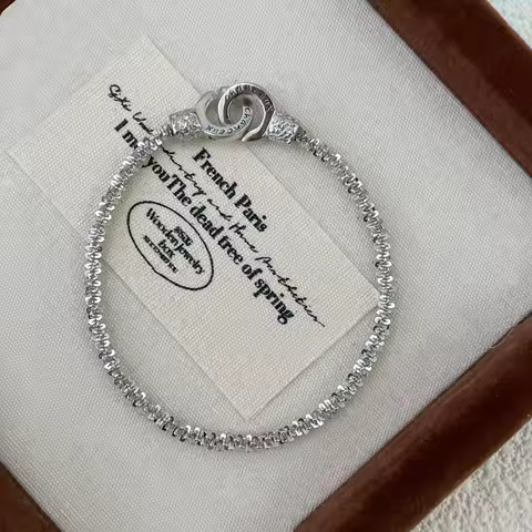 Original 925 Sterling Silver Ring Chain Lucky Bracelets Woman Bright Party Luxury Designer Jewelry Charm Korean Jewellery