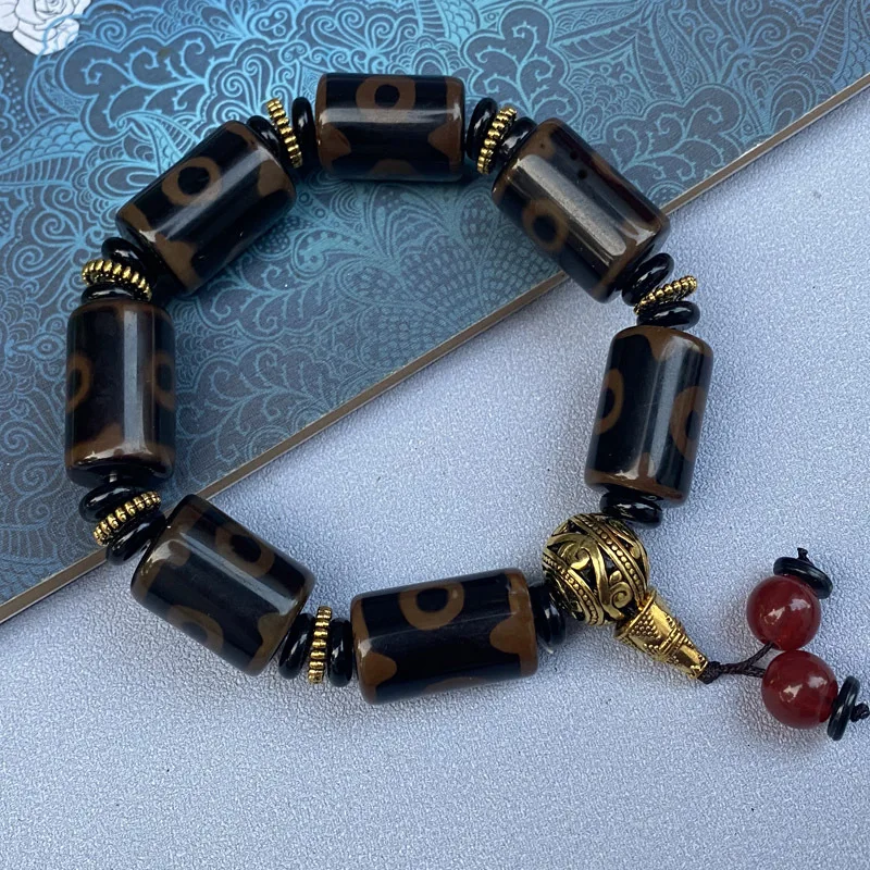 Three Eyed Tianzhu Bucket Bead Bracelet Tibet Old Agate Bracelet Men's Style Mode