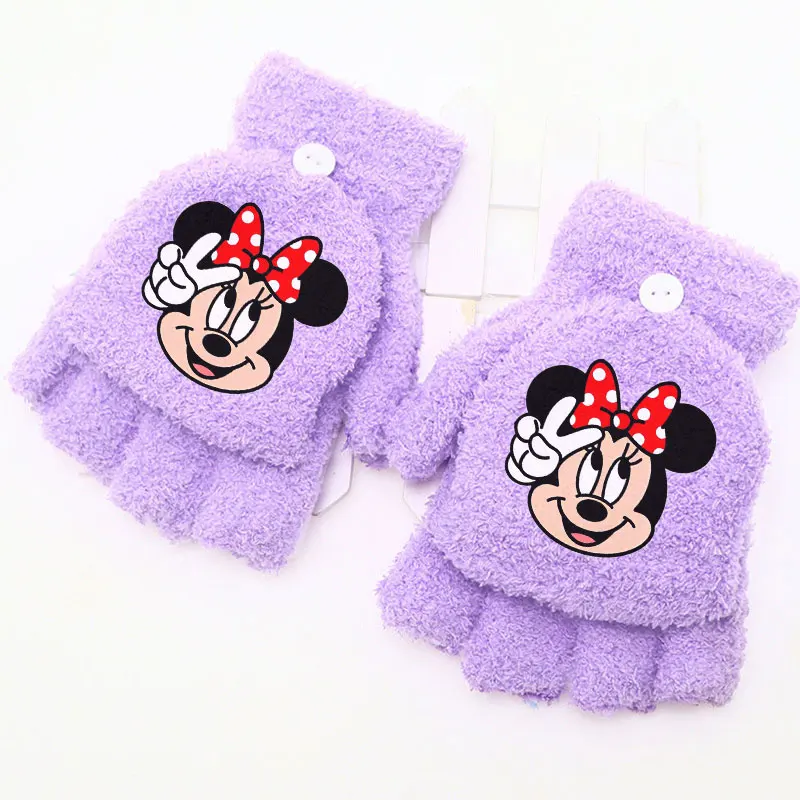 Sarung Tangan Mickey Mouse Model Lipat Kecil, Lucu, Anti Bocor, Rajutan, Sarung Tangan Setengah Jari untuk Musim Dingin, Bersepeda, Pelajar, Lembut, Motif Kartun, Hadiah