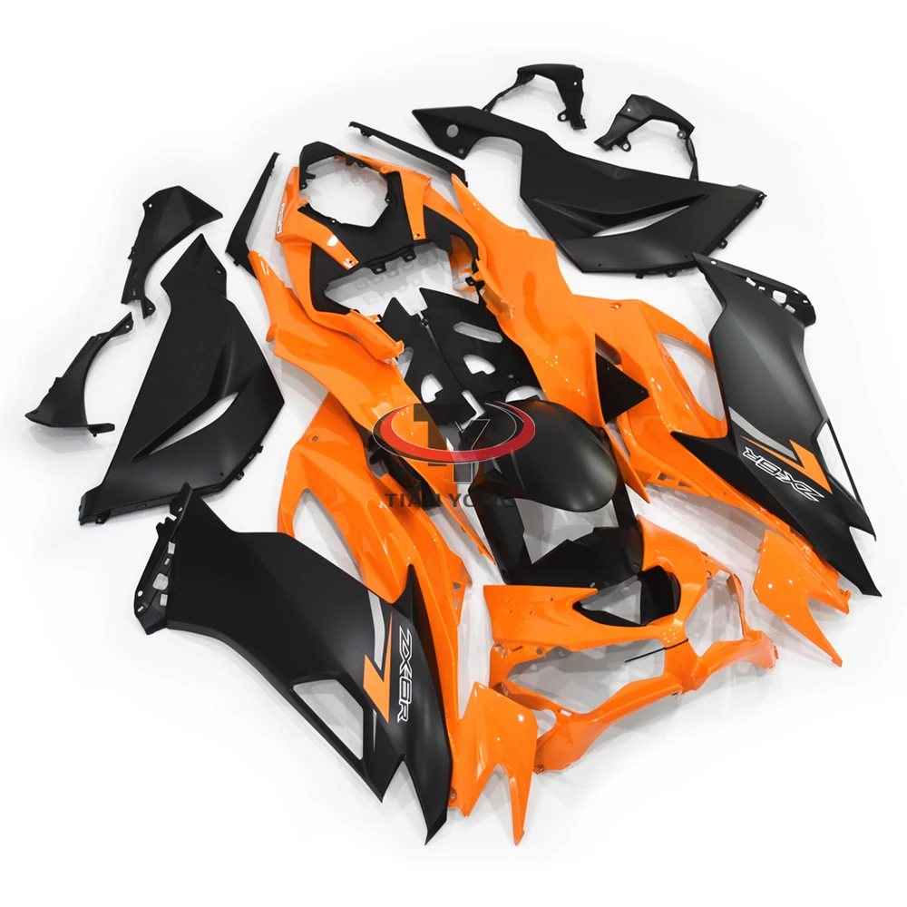 Matte black print and glossy orange Bodywork Full Fairing Kit Injection Cowling For Kawasaki ZX6R 636 2019-2020-2021-2022-2023