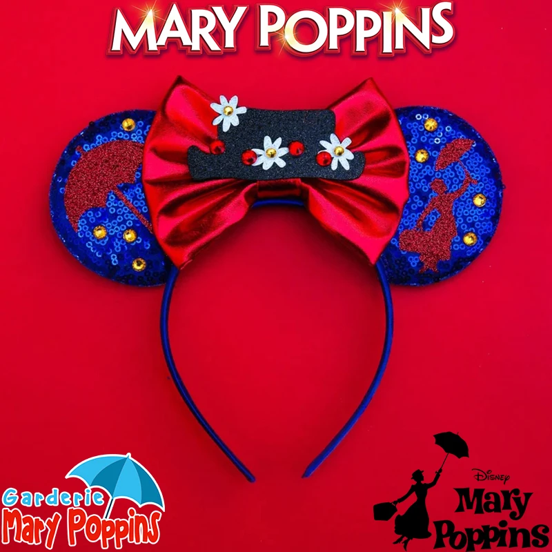 

Silhouette Mary Poppins Headbands Women Mickey Ears Hair Accessories for Girls Disney Fairy Hat Bow Hair Bands Adults Party Gift