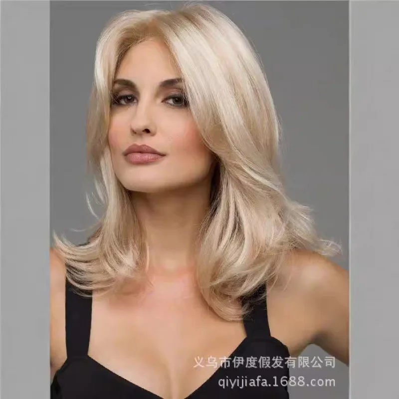 شعر مستعار من الألياف الكيميائية أنثى في المنتصف الانفجارات رقيق وأنيق المرأة شعر مستعار التجارة الخارجية النمط الأوروبي والأمريكي الذهبي Lo #1