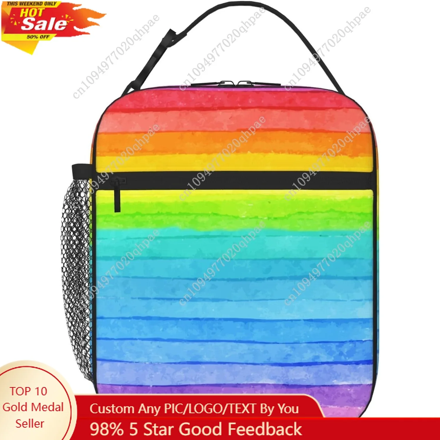 

Portable Lunch Bag 3D printing Lunch Box Lightweight Lunchbox Reusable School Tote Bag for Boys, Gilrs, Kids and Youth (Rainbow,