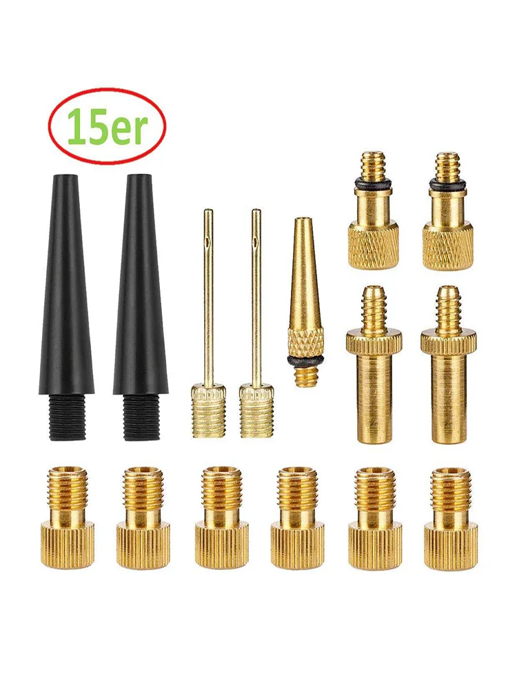 NIEUWE 15 stks Koperen Fiets Ventiel Adapter Set Fietsband Pomp Adapter Kit Inflator Pomp Accessoire Ventiel adapter SV AV DV