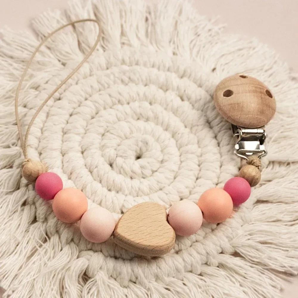 Baby Houten Fopspeen Clip Hout Gehaakt Cartoon Tandjes Fopspeen Ketting Voor Bpa Vrije Verpleging Kauw Speelgoed Baby Dummy Houder Ketting