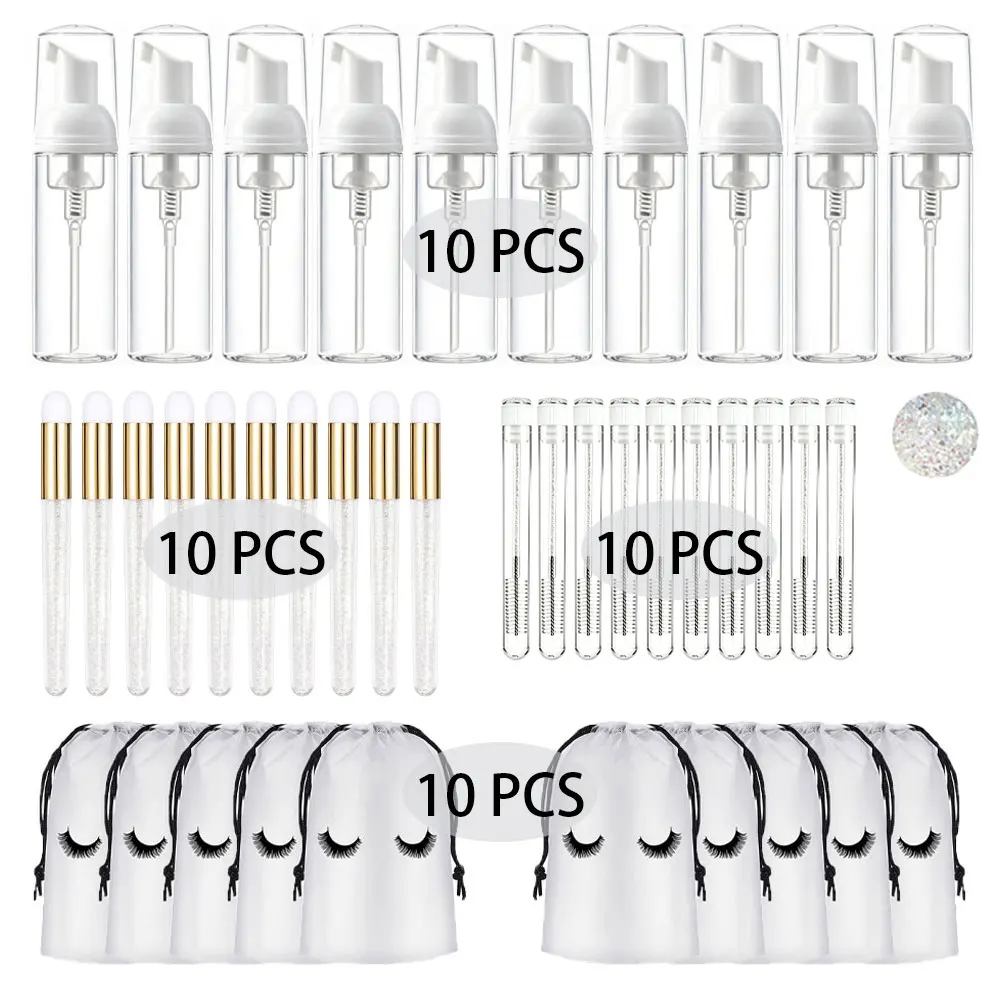 20/40PCS 60ml Pro Salon Empty Refillable Plastic Foam Pump Bottles Leakproof Eyelash Extension Shampoo Cleanser Beauty Supplies