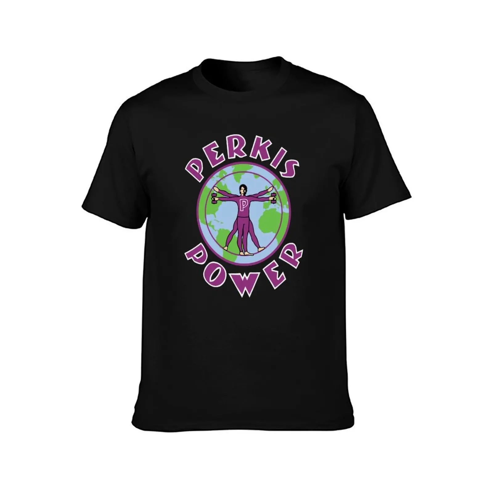 perki power T-Shirt, Summer Casual Cotton Tee, Oversized Streetwear Tops, Vintage Graphic Print, Loose Fit Short Sleeve