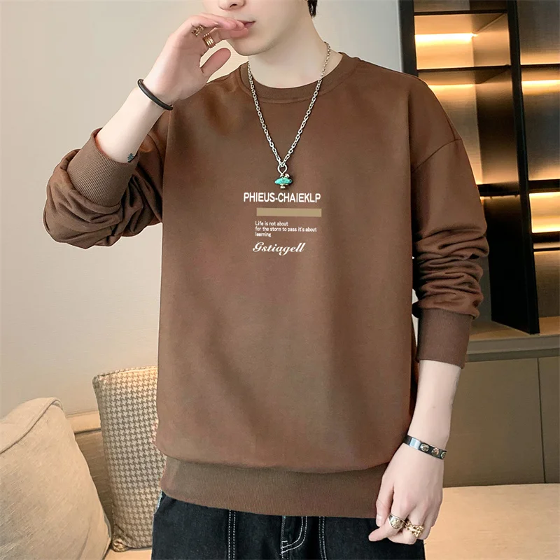 Men's Round Neck Patchwork Printed Loose and Fashionable 2024 New Autumn and Winter Casual Versatile T-shirt Long Sleeved Hoodie