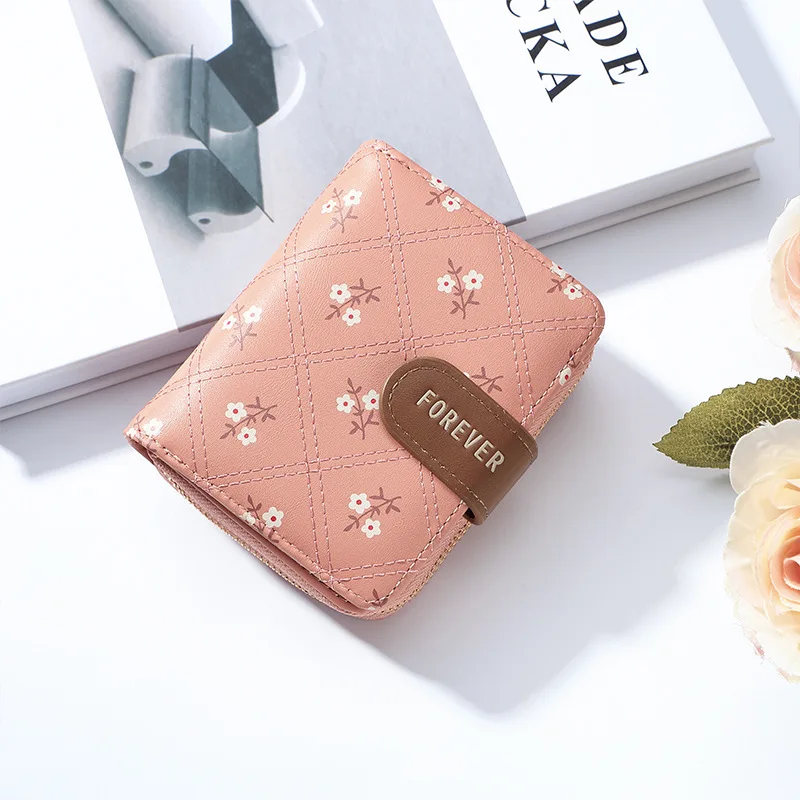 Fashion Women's Wallet Small Fresh Flowers Pattern Short Card Bag Multi-card Slot Card Holder Student Zipper Coin Purse 2024 New