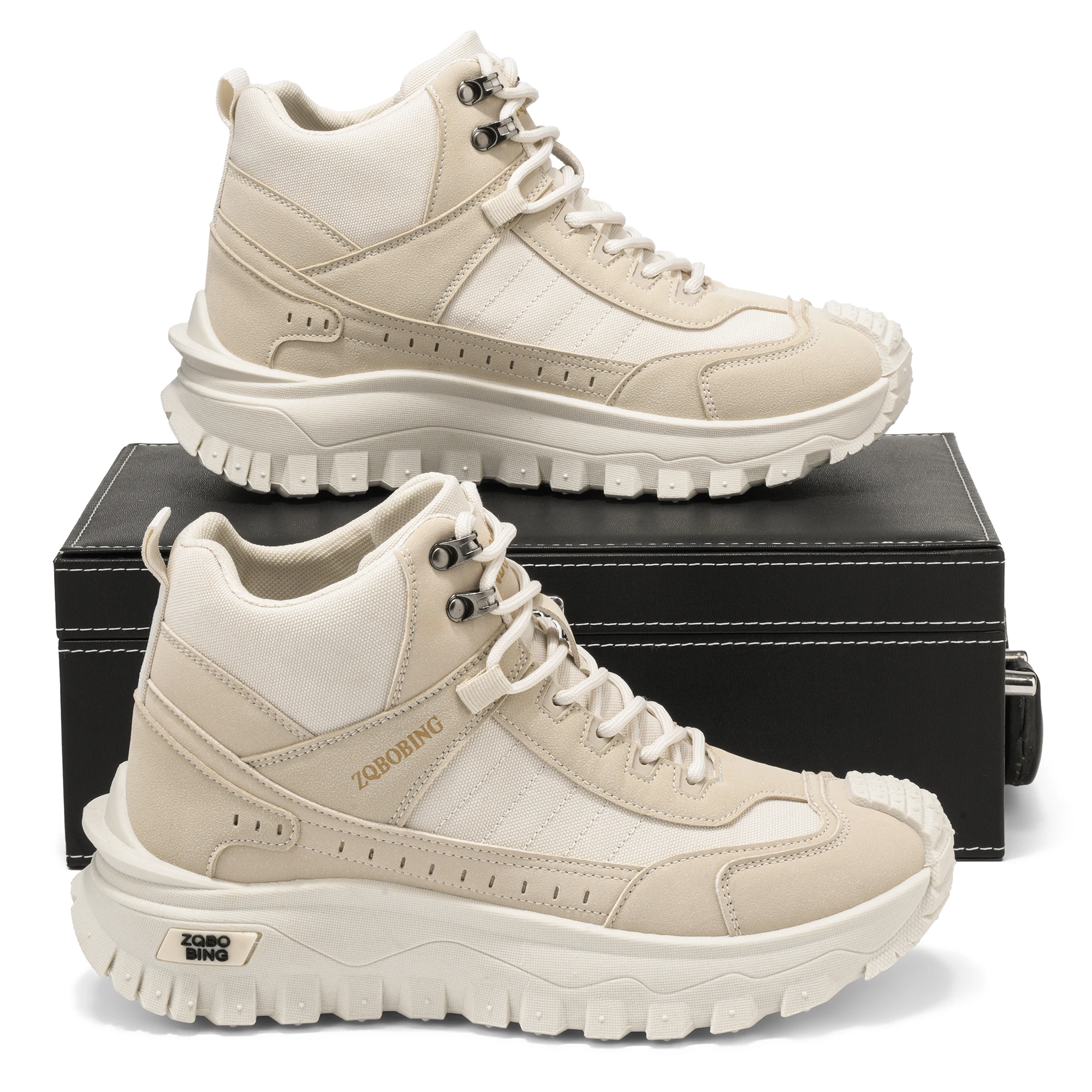 New Autumn and Winter High-Top Outdoor Hiking Men's Boots, Sizes 35-48, Thick-Soled, Non-Slip, Wear-Resistant Work Shoes, Versatile, Trendy, Height-Increasing Men's Sneakers