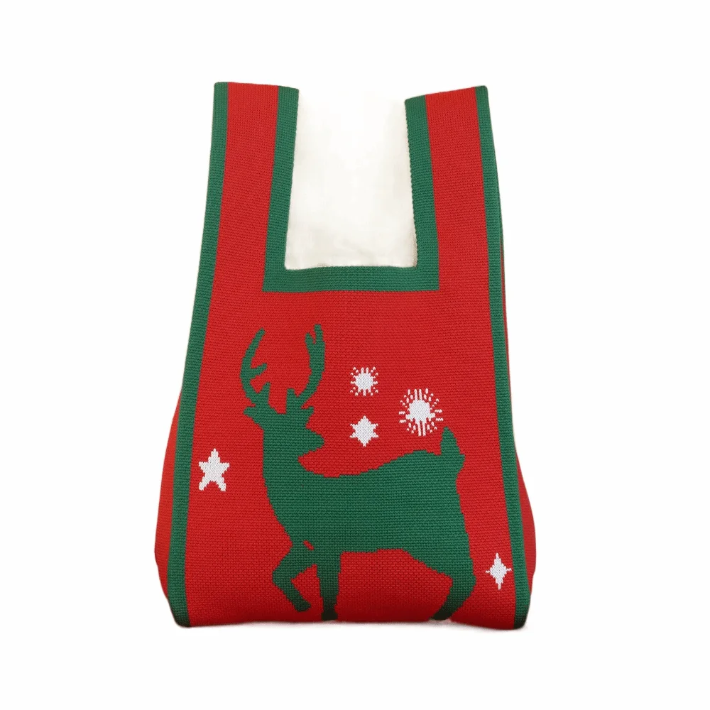 

Handheld Design Knitted Handbag Mini Size Cartoon Candy Knitted Wrist Bag Apple-Holding Lightweight Christmas Gift Bag