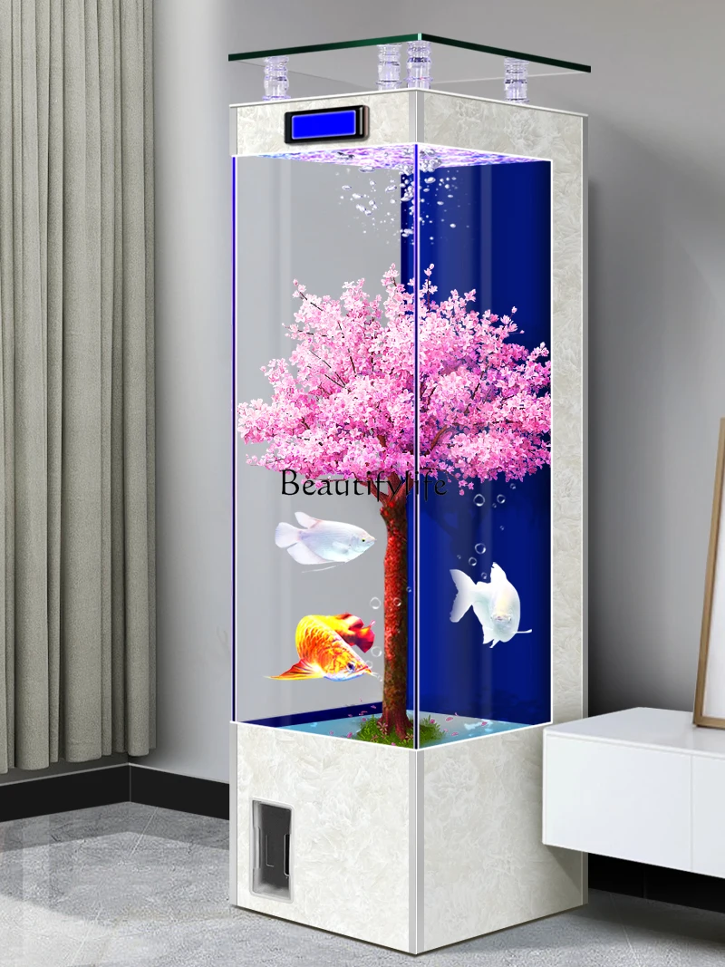 Süper Beyaz Cam Balık Küre Ev Oturma Odası Zemin Kendinden Dolaşımlı Arka Filtre Dikdörtgen Akvaryum