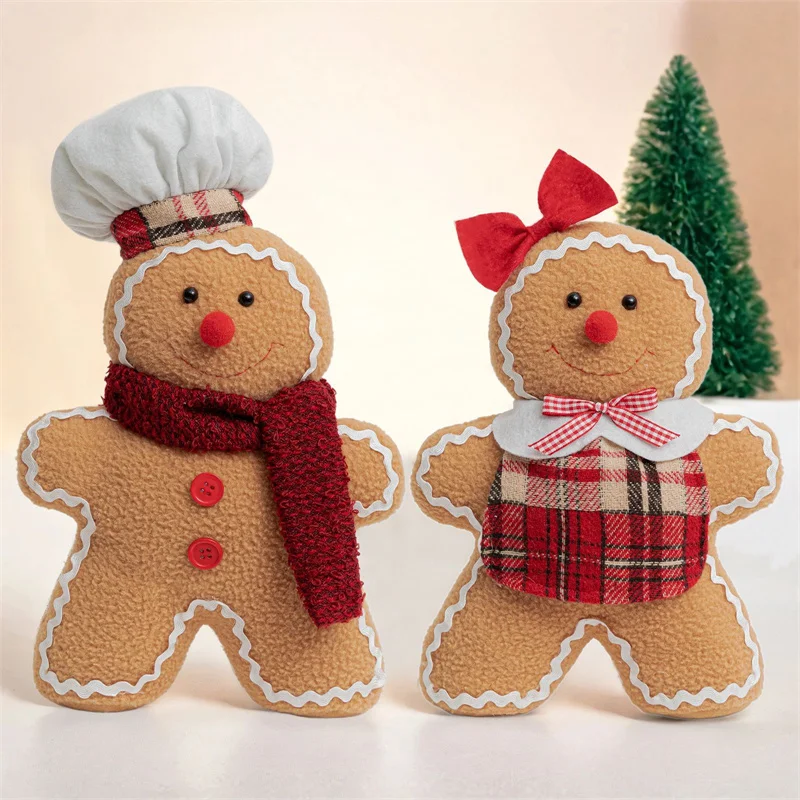 

Christmas Plush Gingerbread Man Figures With Bowknot Christmas Ornament Home Decorations Soft For Door Window Table Tree Holiday