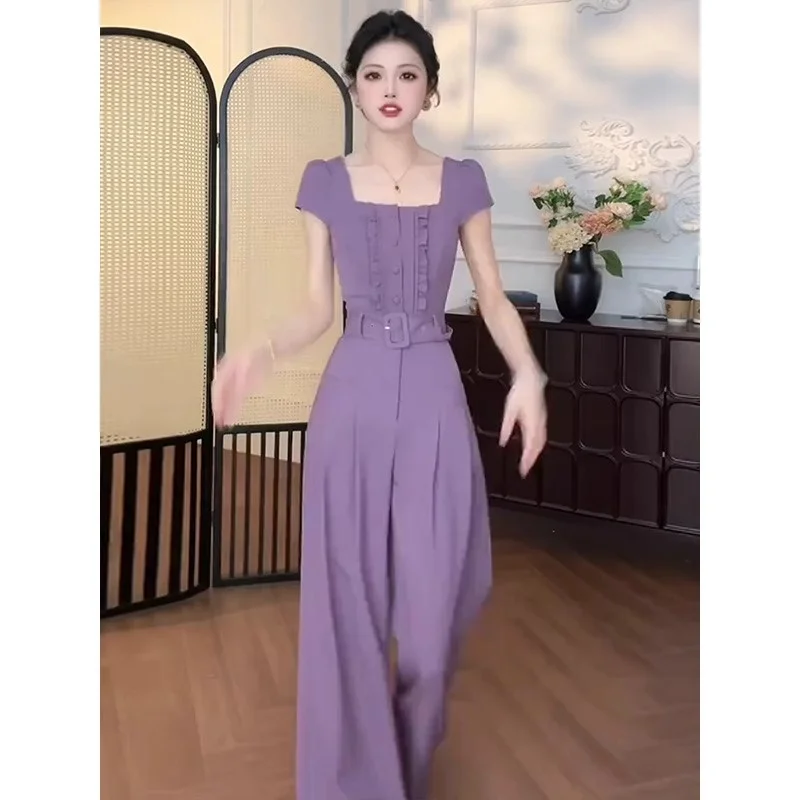 Ele Agel Damski Jednoczęściowy Letni Strój Modny z Wysokim Stanem Wyszczuplający Kwadratowy Dekolt Długie Spodnie Oryginalny Projekt Chiński...