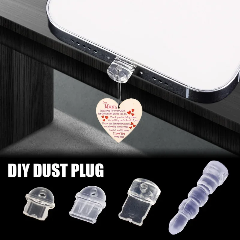 1-10PCS DIY Anti Dust Plug Transparent Charge Port Dust Plug for IPhone Type C Android Plug Stopper Protection Cap Phone Pendant