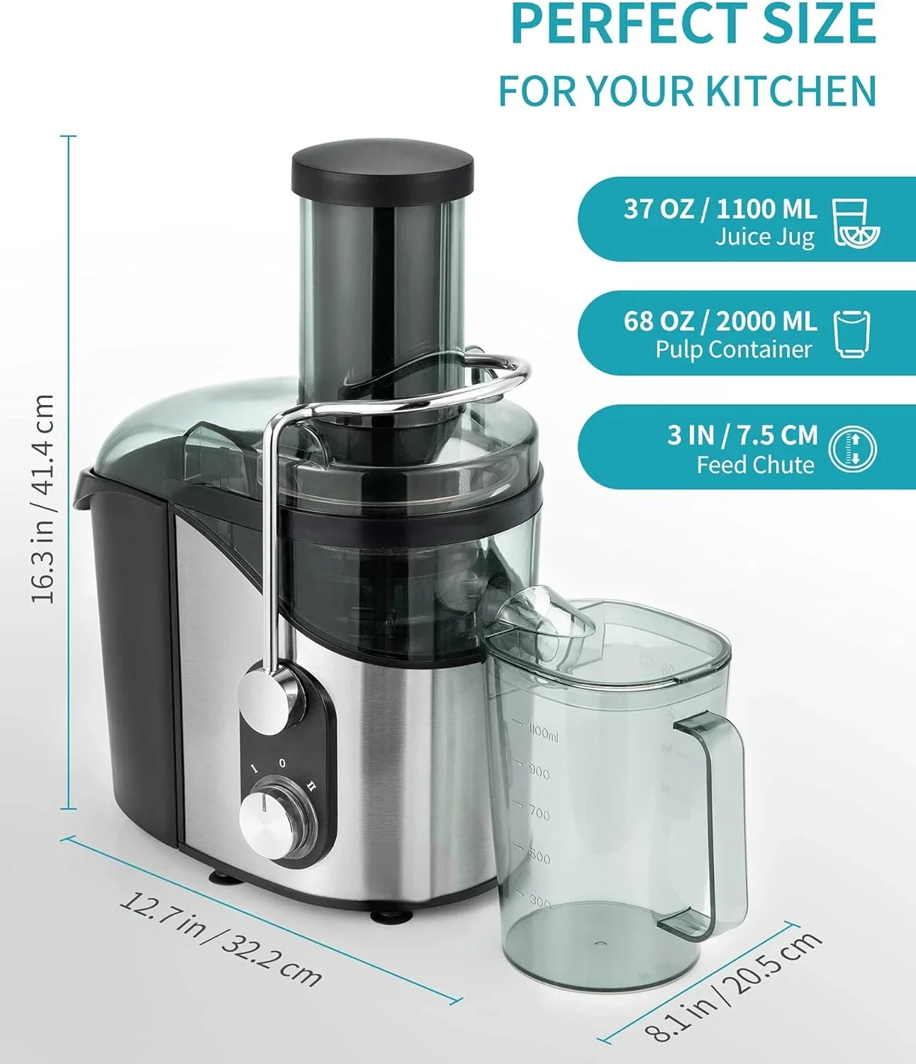 ماكينة عصارة قوية للفواكه والخضراوات ، سرعتين ، ماكينة صنع العصير بالطرد المركزي ، عصر سهل ، شلال تغذية كبير 3 "، صانعة العصير ث