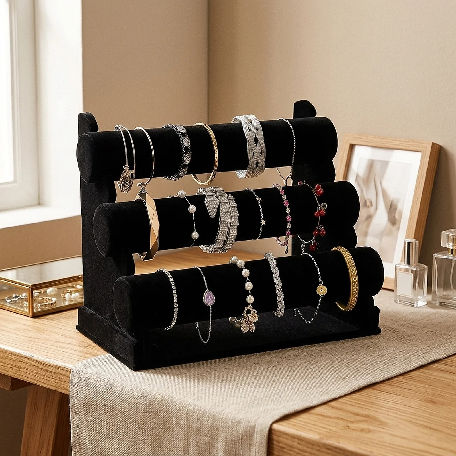 Zoyiancy 3 Tier Black Velvet B - Watches Jewelry Holder ulasan dan harga