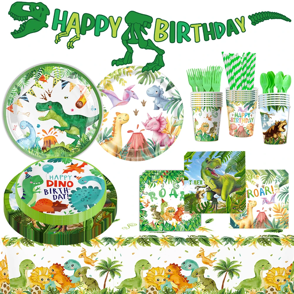 

Dinosaur Birthday Disposable Tableware Plates Cups Napkins Tablecloth Kids Birthday Party Baby Shower Decoration Supplies