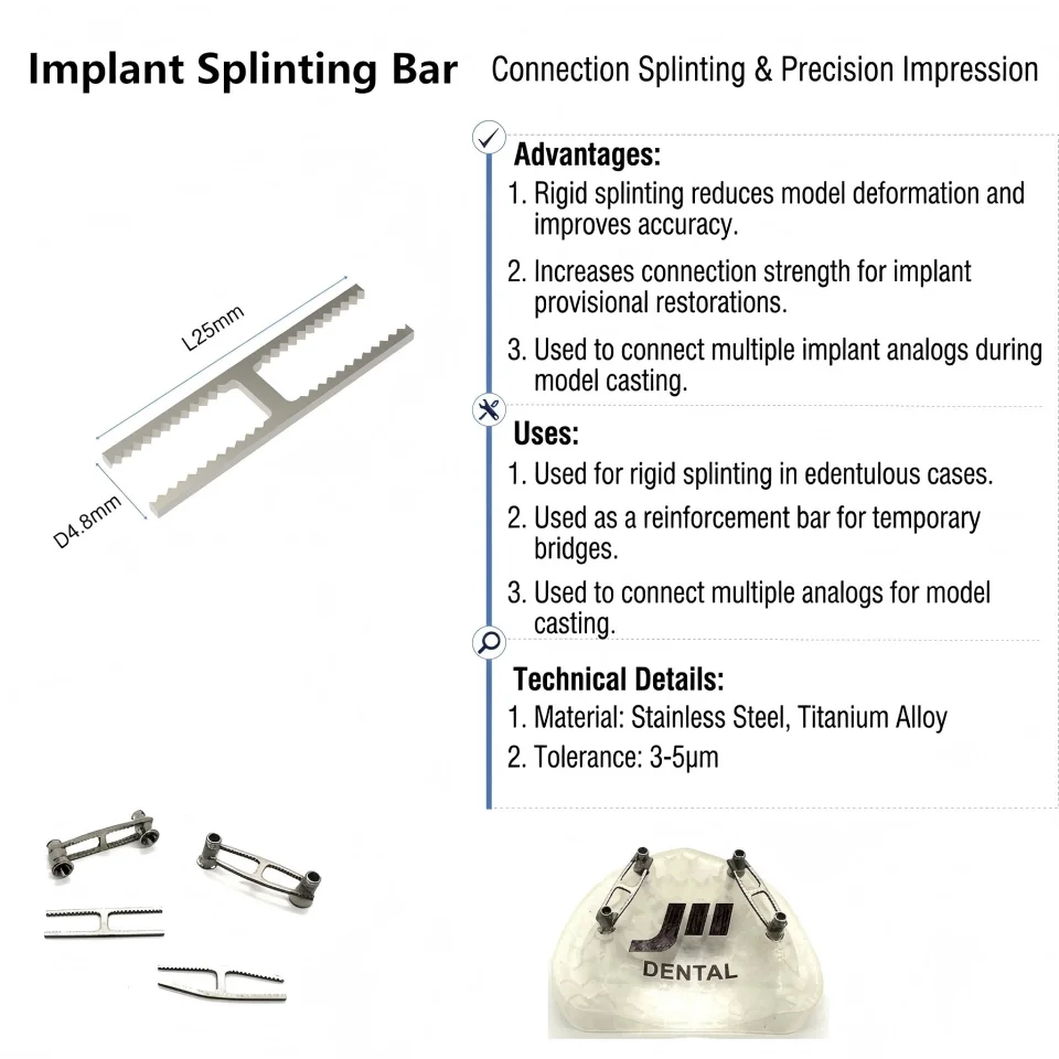Dental Implant Splinting Bar Multi Unit Abutment Connection Link Reinforcement Bar for All on 4 All on 6 Edentulous Impression
