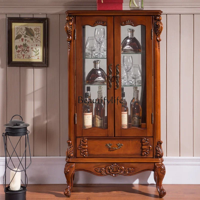 

yj19 Double Door Wine Cabinet Solid Wood American Carved Sideboard Display Cabinet