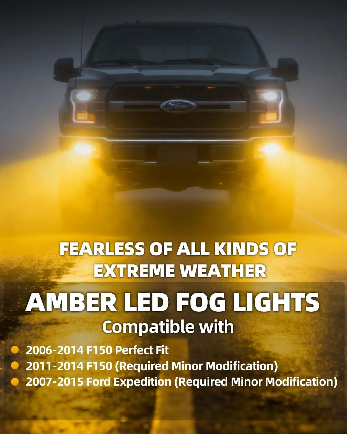 Amber LED Fog Lights for 2006-2014 Ford F150 Accessories, 40W Round Fog Light Assembly Kit, 2pcs Bumper Driving Light Fog Lamps