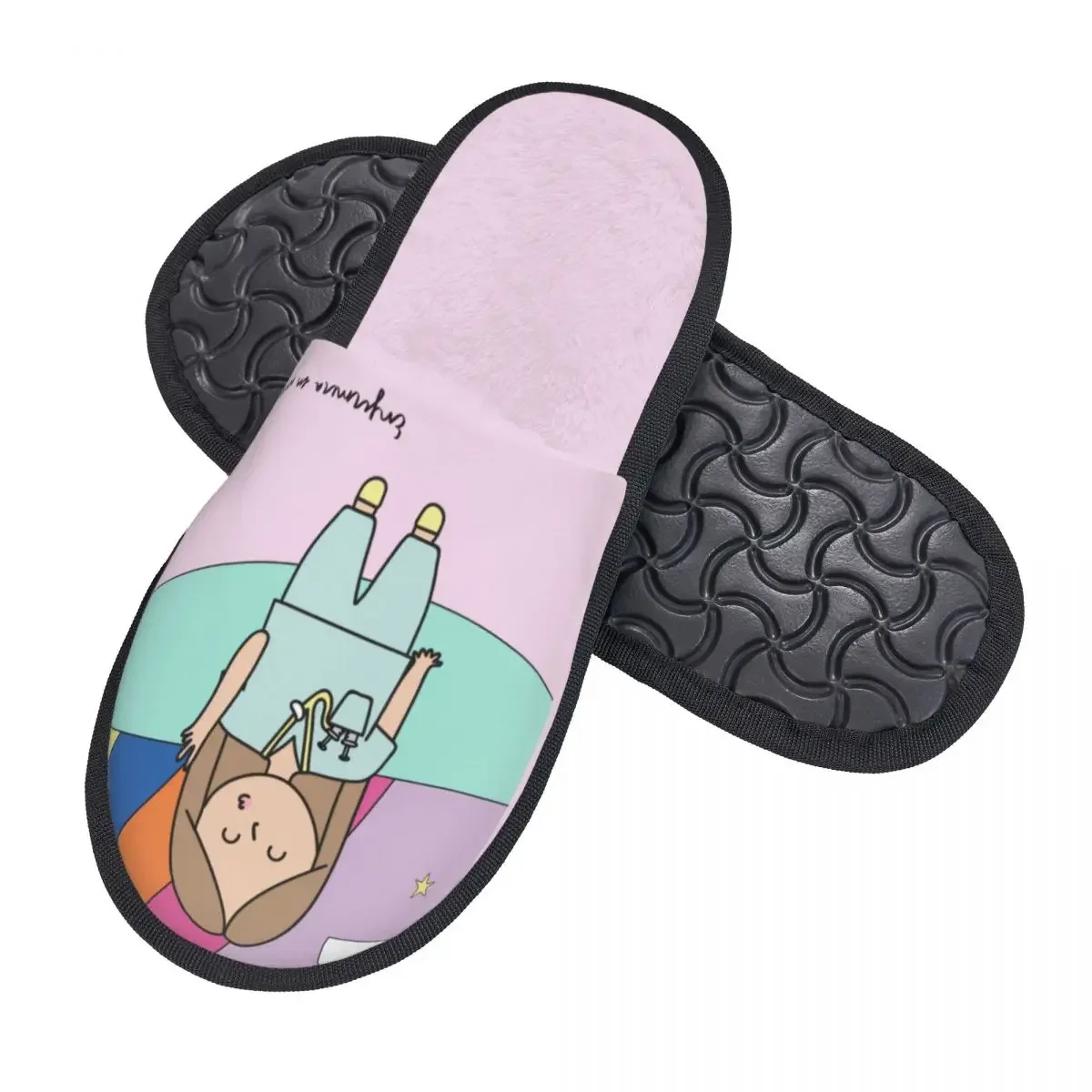 Zapatillas de casa con estampado de dibujos animados para mujer, pantuflas suaves y cálidas de espuma viscoelástica, esponjosas, con estampado personalizado, para interiores y exteriores