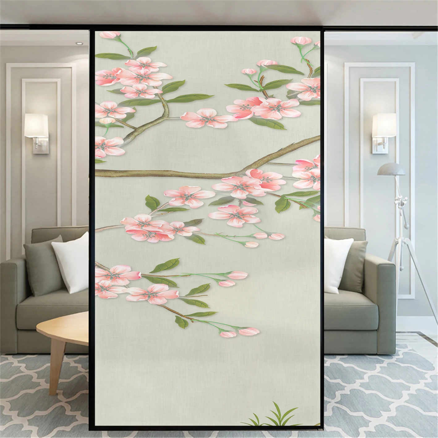 No Glue Static Cling  Privacy Window Film Chinese Bird Flower Painting Stained Glass Decorative Window Sticker  Window Tint