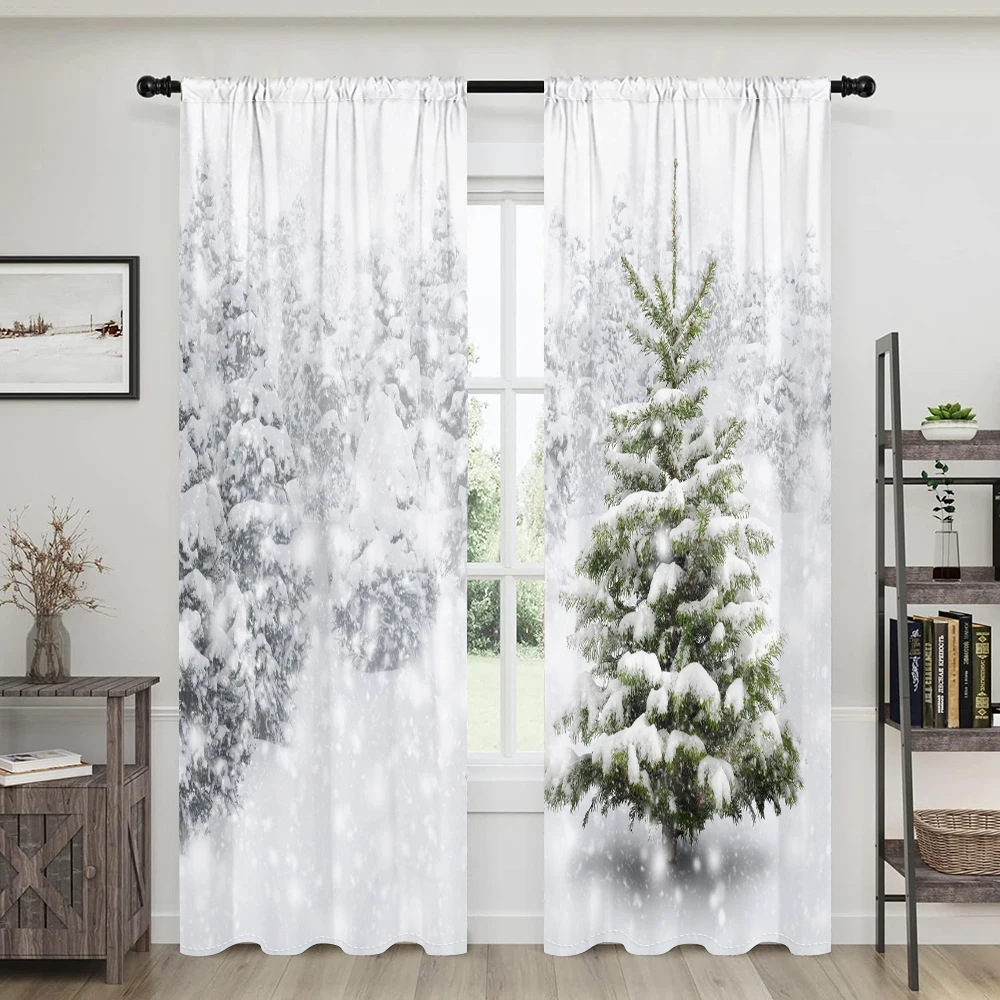 2 pieces, Christmas tree winter snowflake curtains -30% blackout - suitable for living room, bedroom, kitchen, home decoration