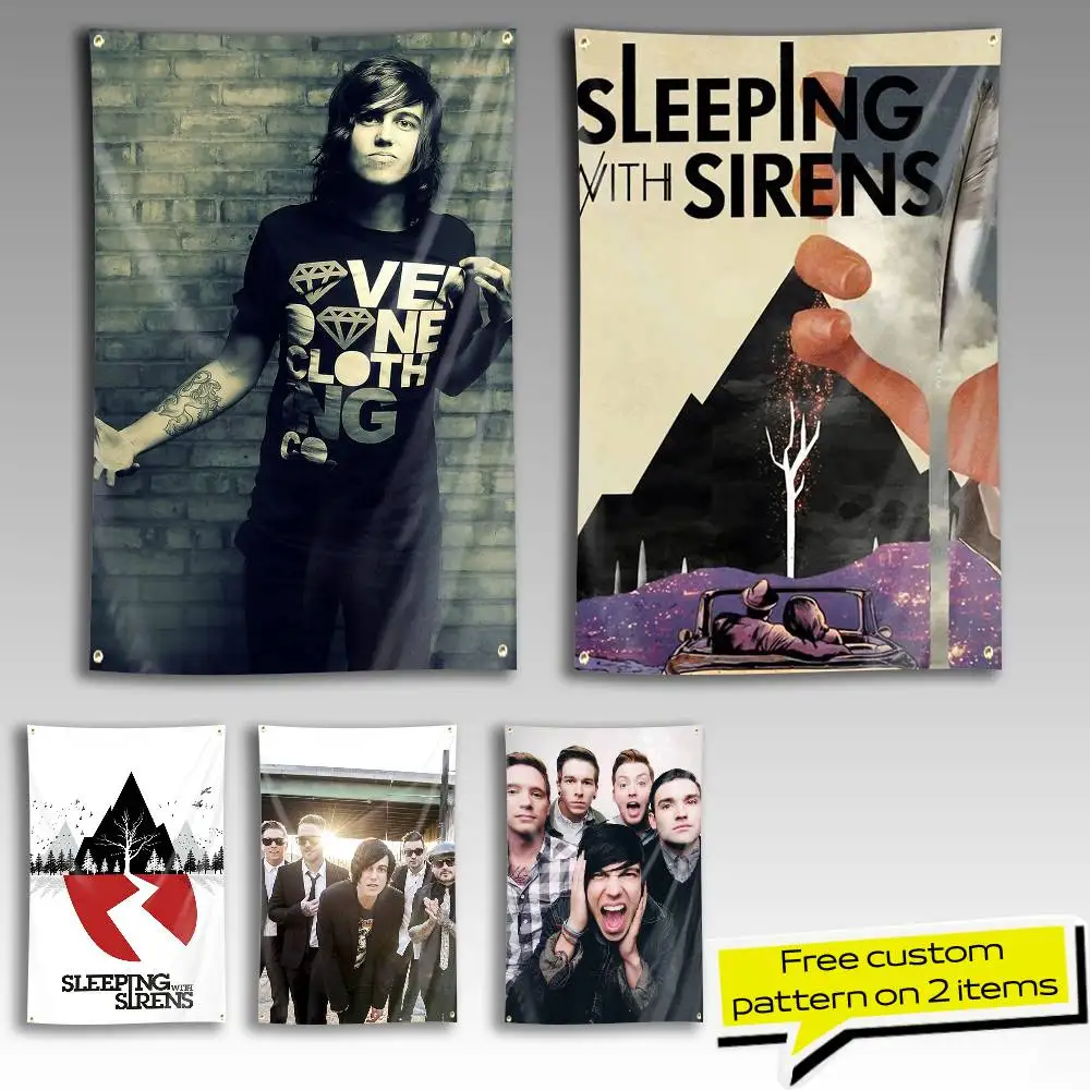 SWS Band S-Sleeping With Sirens-s Flag Tapestry Banner for Bedroom Living Room Outdoor Camping Custom Supported
