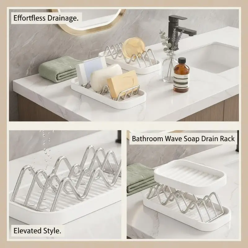 Self Draining Soap Holder With Rustproof Stainless Steel Rack Drain Tray Perfect For Bathroom Kitchen Countertop