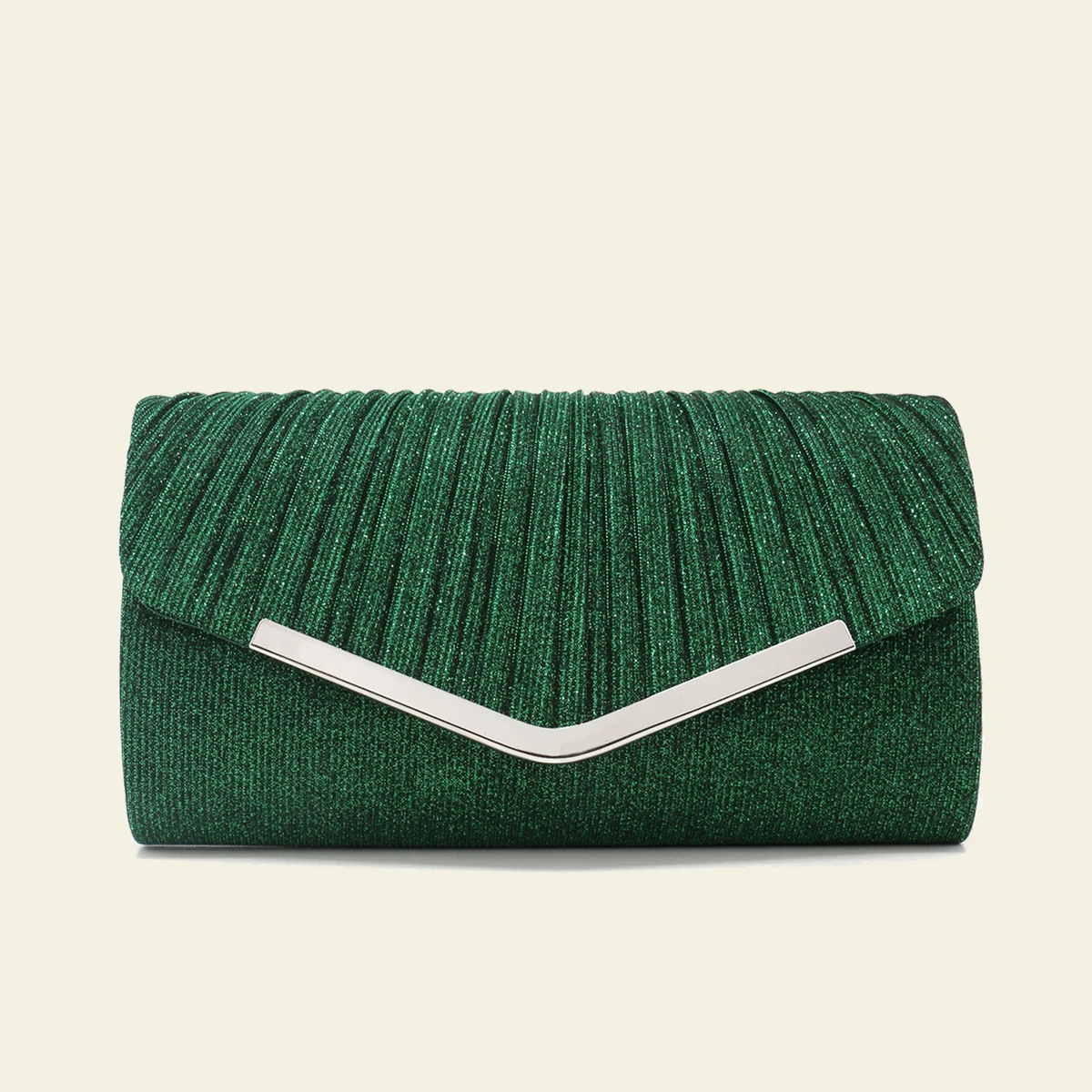 

Fashion Women Evening Bags Green Color Ruched Sequins Glitter Handbags Envelope Design Small Clutch Bag With Shoulder Chain Meta