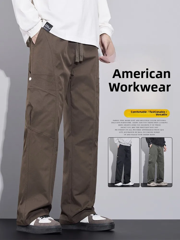 

Men's Thiened Fce Lined Straight Leg Casual Pants Autumn Winter New Sle American Trendy Brand Workwear Pants