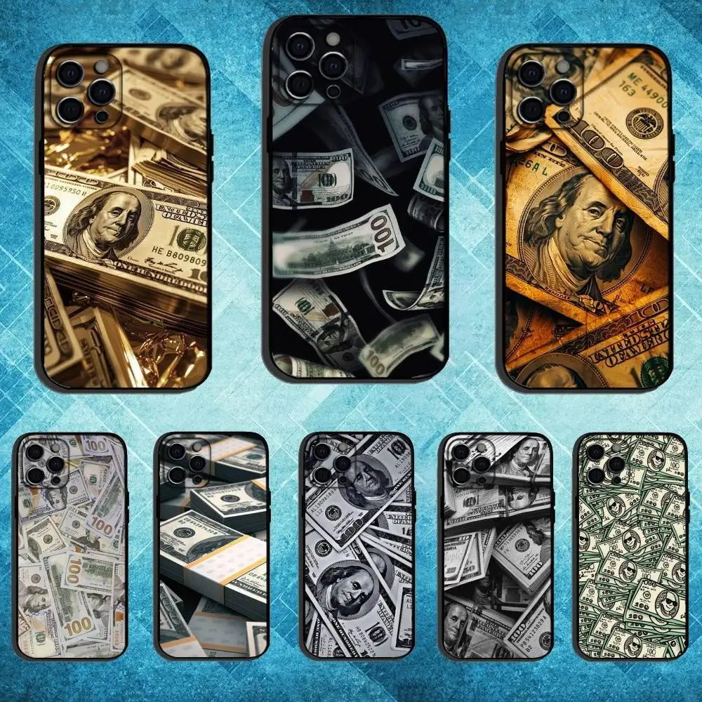 

Graffiti Dollar Banknote Phone Case For iPhone17,16,15,14,13,12,11 Plus,Pro Max Soft Black Cover