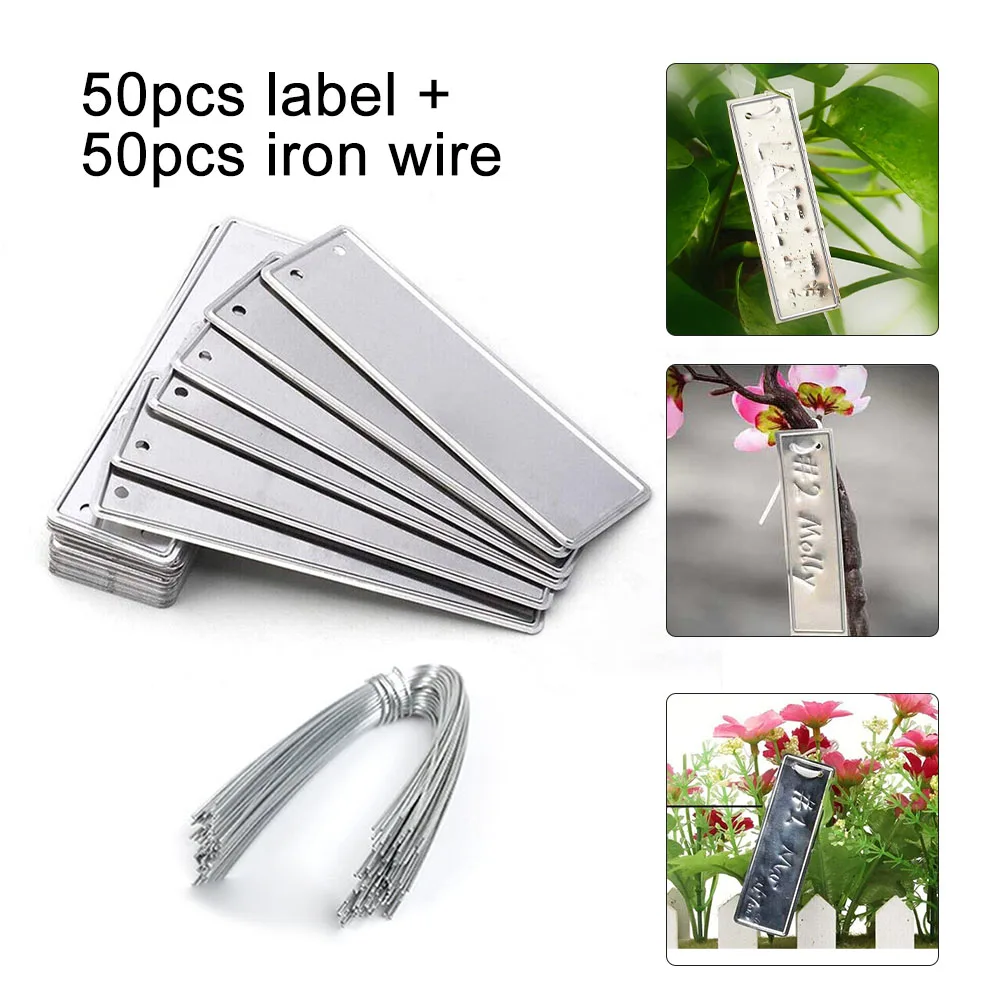 1set Garden Plant Labels Aluminum Plant Tags Double Sided Tree ID Tag With Iron Wire Flower Pots Sign DIY Garden Decor