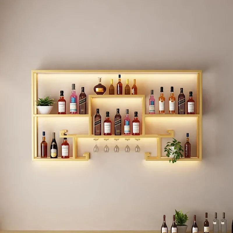 

Bar Cabinet Luxury Metal Storage Outdoor Home Wine Rack Iron Accessories Whiskey Display Wall Vitrinas Hanging Bar Furniture