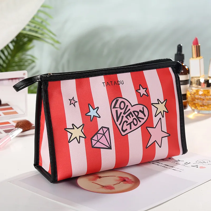 2024 New Striped Cosmetic Bag Travel Portable Makeup Bag Capacity Toiletry Bag for Women