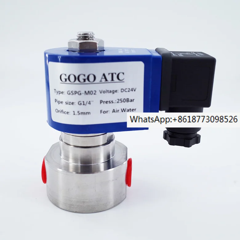 

250bar 300bar 36MPa bidirectional water high-pressure solenoid valve 1/8 ″; 1/4 "; 220V 24V Orifice Plate 1mm N.C GSPG SS304