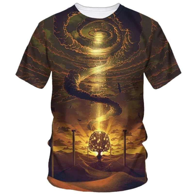 Tornado Mushroom Cloud Natural Landscape Summer Men's Printed T-shirt Creative Harajuku Personalized New Round Neck Short Sleeve