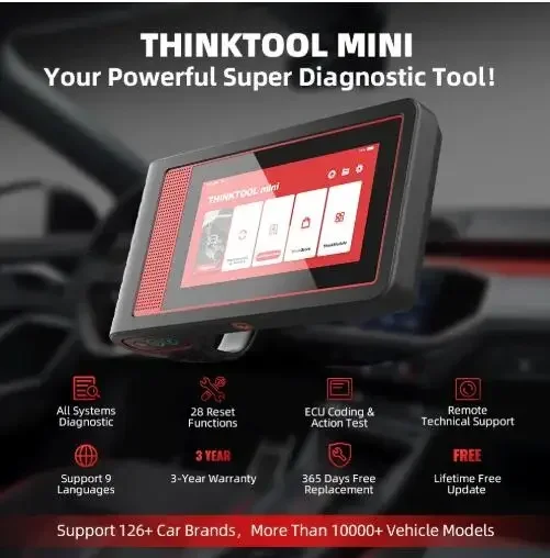 Think car ThinkTool Mini All System Diagnosis with 5.99' Touch Screen 2G/32G Car Code Reader OBD2 Scanner with 28 Services